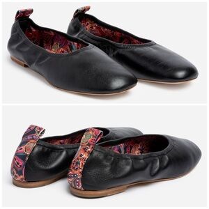 Johnny Was JW Jade Black Leather Ballet Flats Floral Brazil Womens 9 NEW